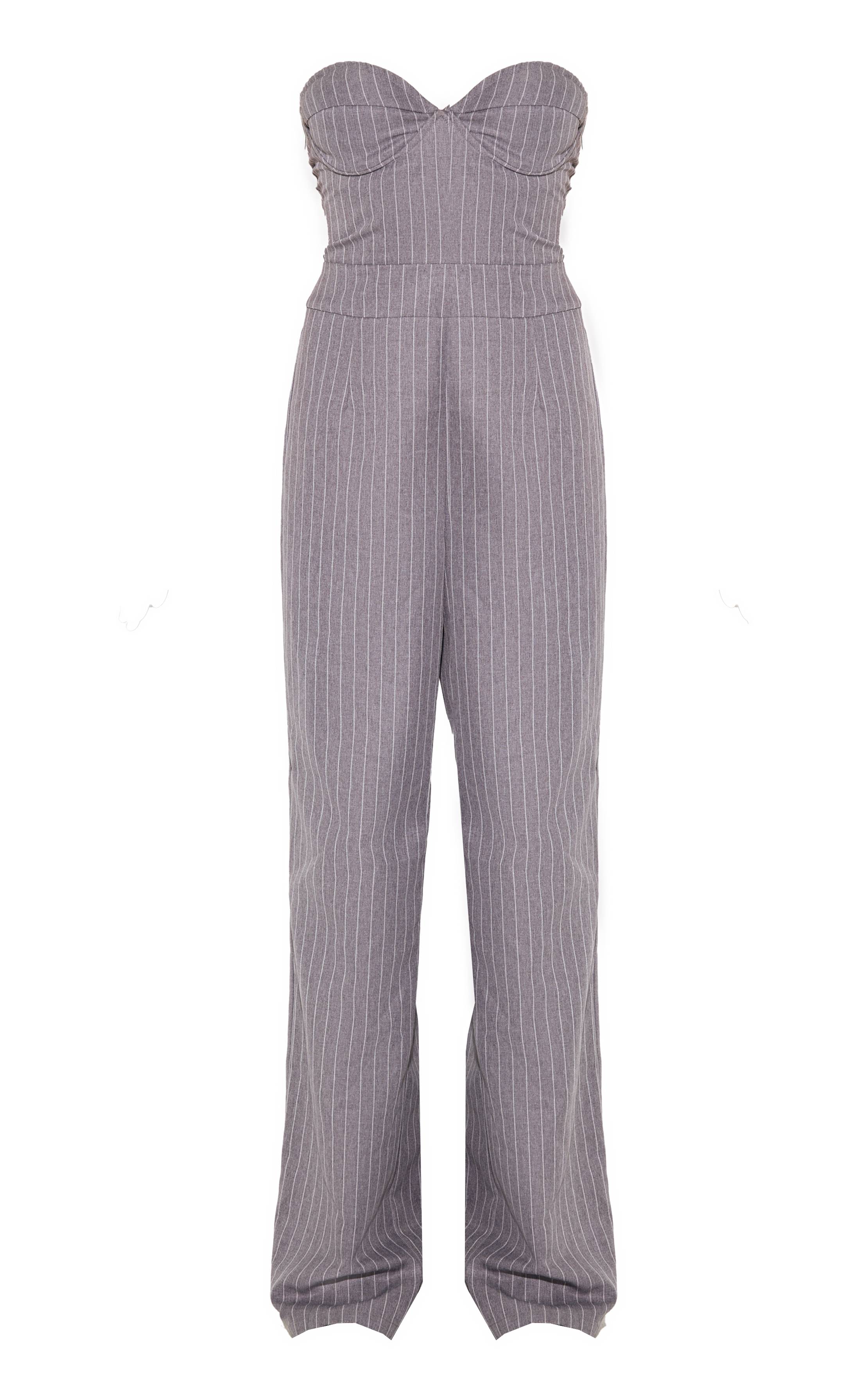 Gris Combinaison-pantalon Bustier Corset À Rayures Tennis Et Jambes Droites