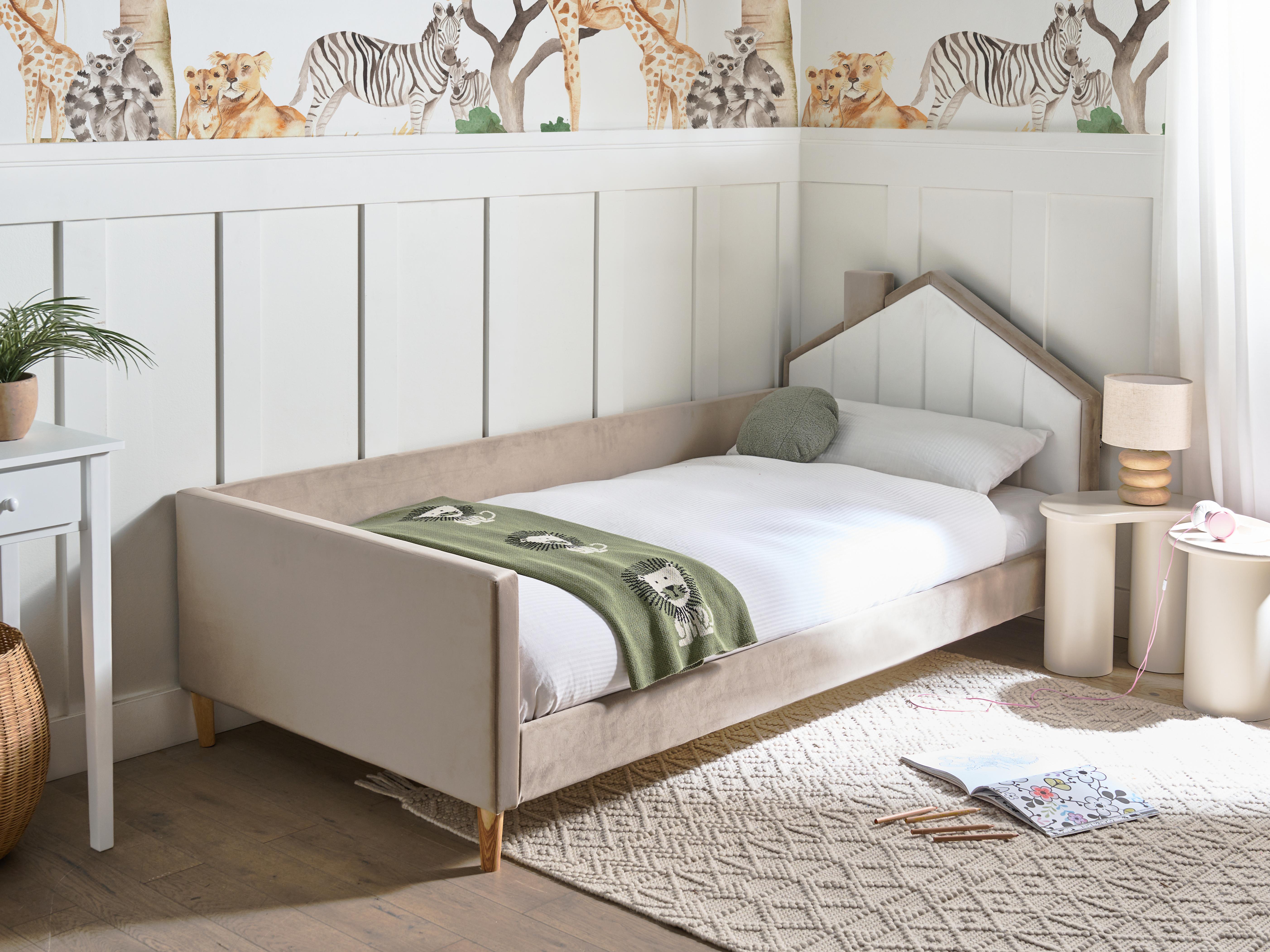 Kinderbed Huis Fluweel KERVAN 90 x 200 cm Taupe