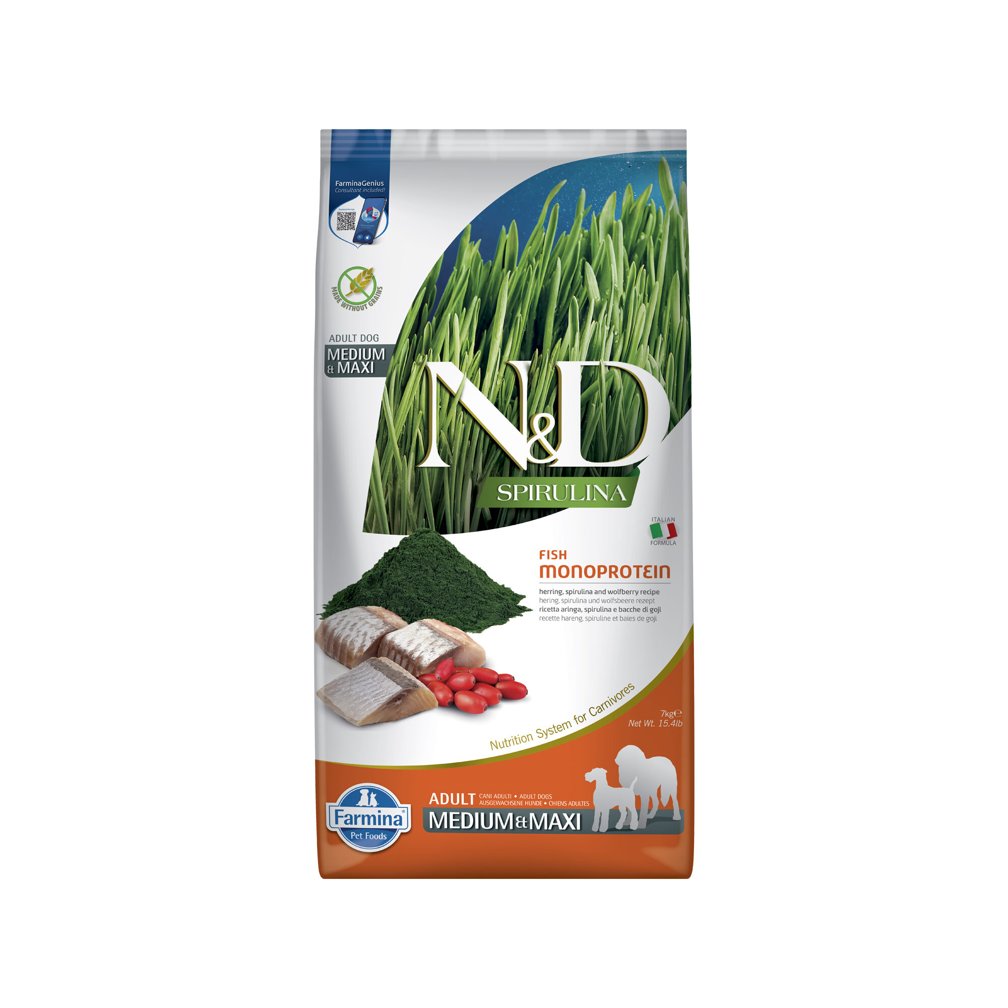 Farmina N&D Spirulina Adult Medium & Maxi Hondenvoer - Herring & Goji Berries