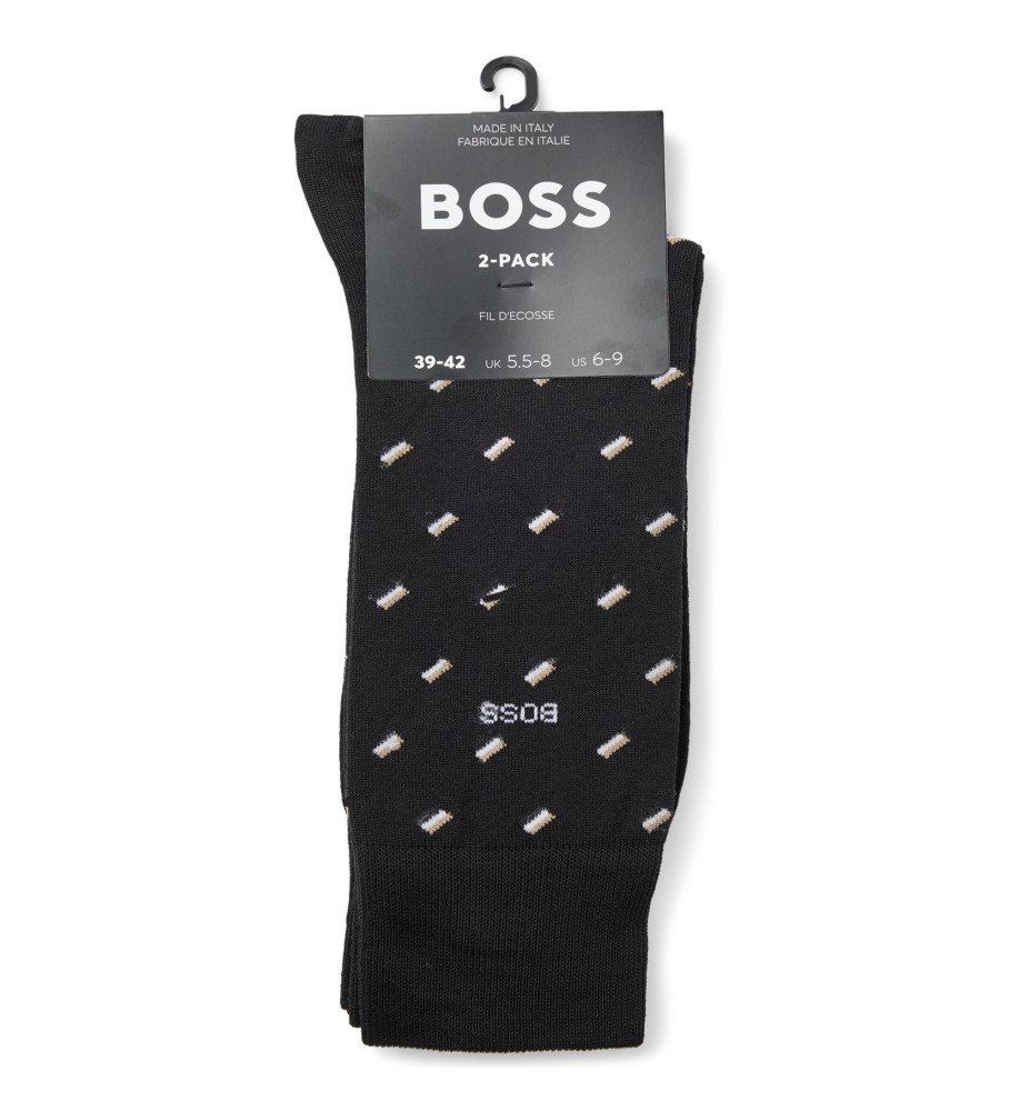 Pacote com 2 pares de meias mercerizadas BOSS, pretas.