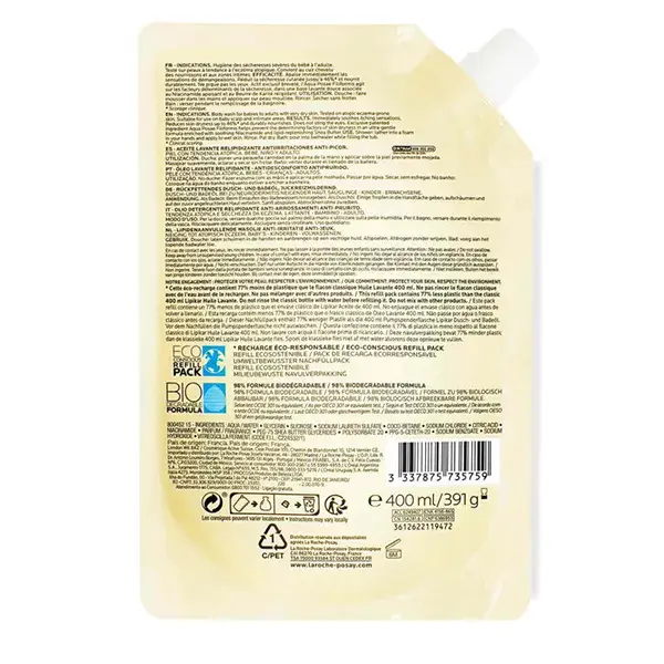 Óleo de Limpeza La Roche-Posay Lipikar AP+ Anti-Irritação Eco Refil 400ml