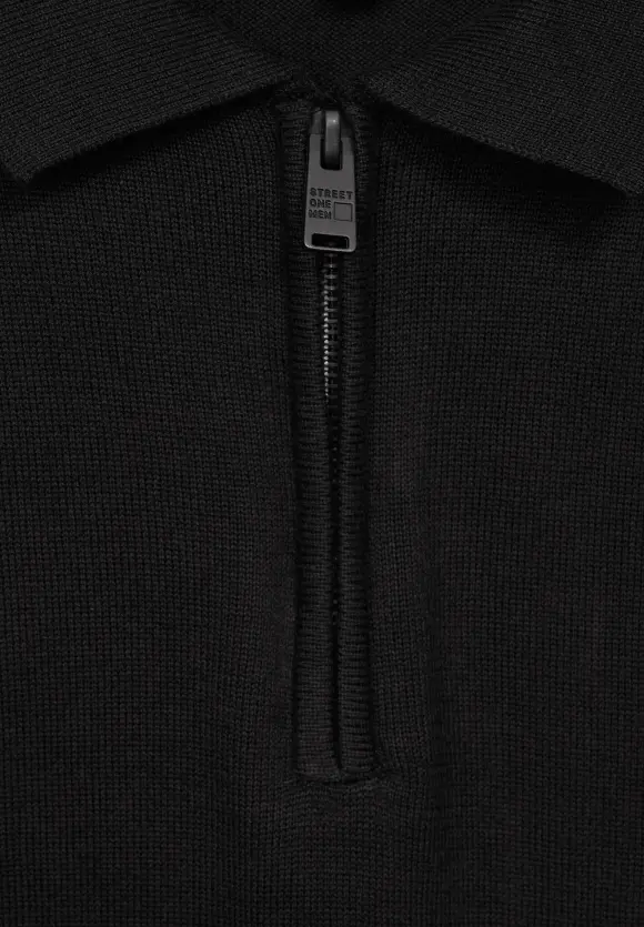 Pullover mit Polokragen - Black