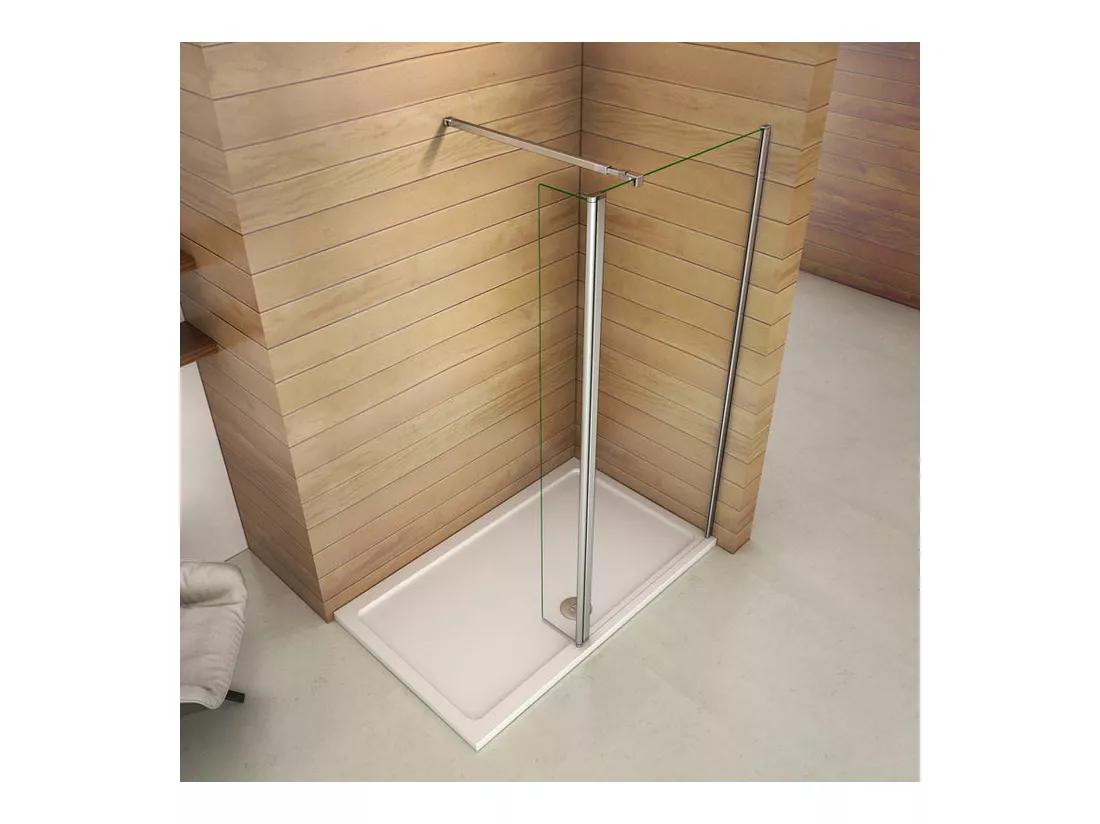 Paroi de douche à l'italienne 60+40x200cm avec retour pivotant - Verre 8mm trempé - Avec barre de fixation 73-120cm en carré