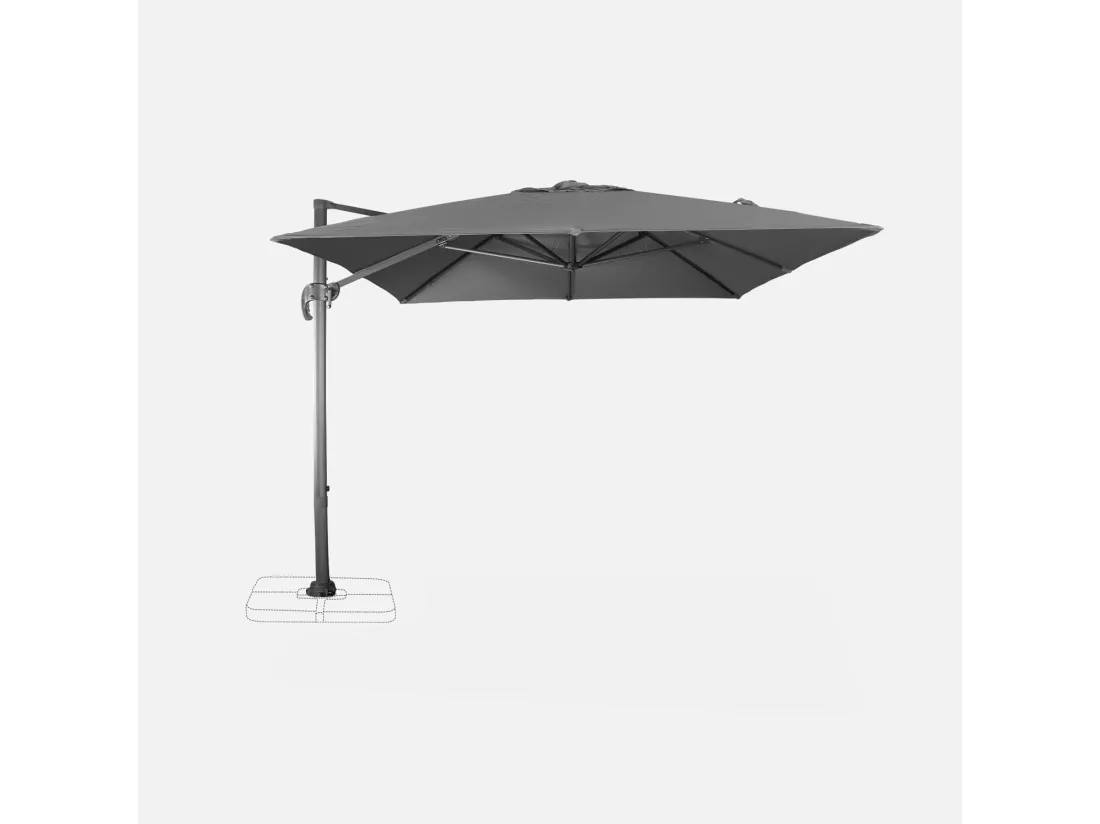 Parasol déporté rectangulaire 3x4 m - Wimereux - Gris - Parasol excentré inclinable dans 6 positions. rotatif à 360°.