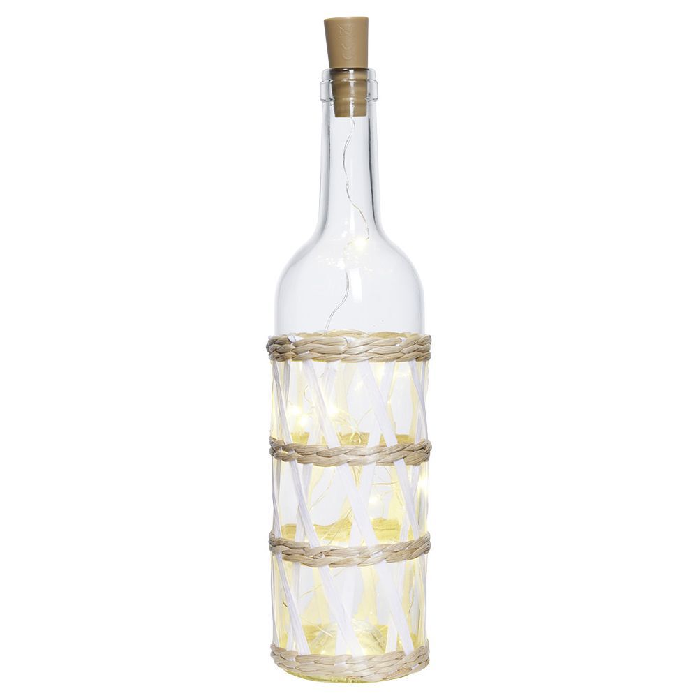 Bouteille déco LED habillage rotin croisé
