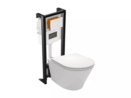 Pack WC suspendu sans bride JACOB DELAFON Rodin+ avec abattant + bâti support + plaque blanche