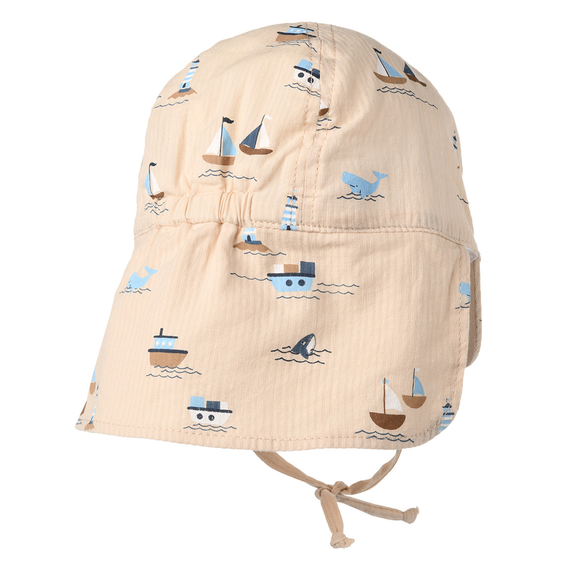 Topomini Baby Nackenkappe mit Booten und Schiffen hellbeige / hellblau / weiss