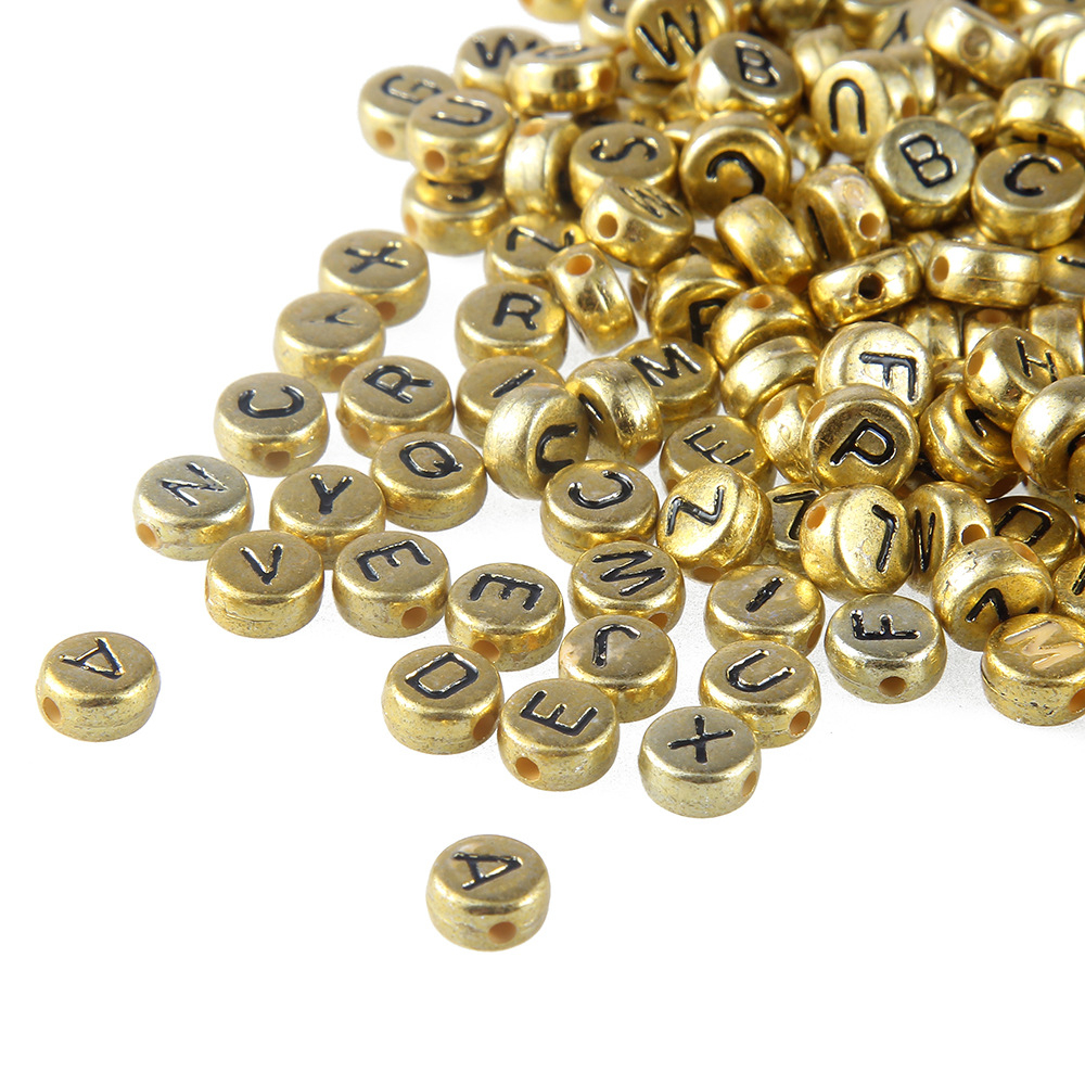 (100er Set) Buchstaben Perlen DIY Bastel Schmuck Zwischenperle für Armband / Kette - Gold / Schwarz