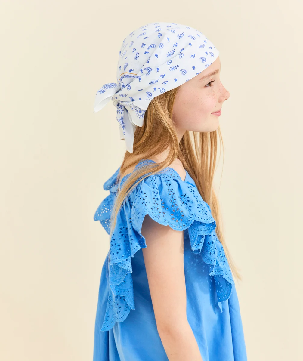 robe manches courtes fille bleue à volants