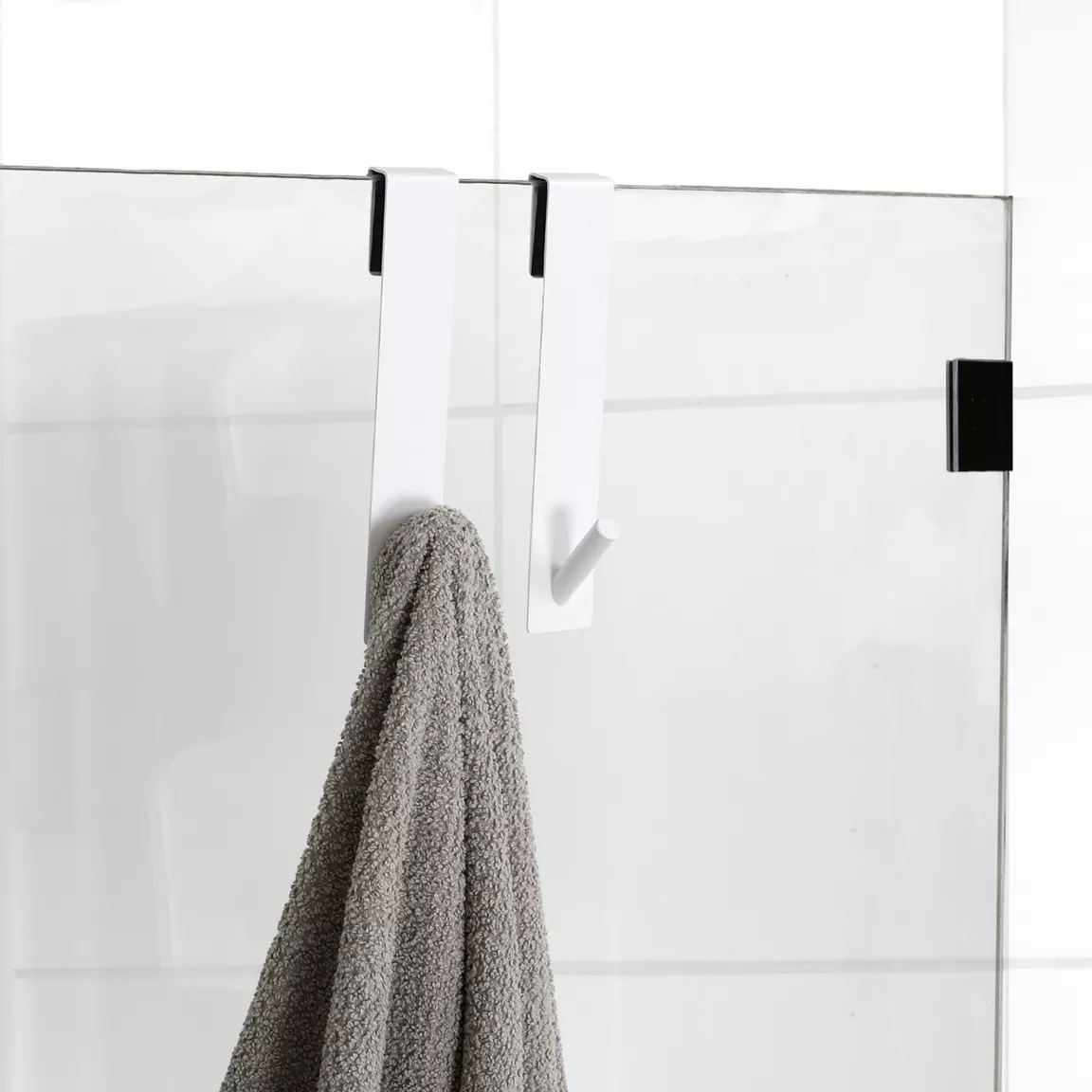 Lot de 2 patères à suspendre spécial paroi de douche (H18 cm) Blanc