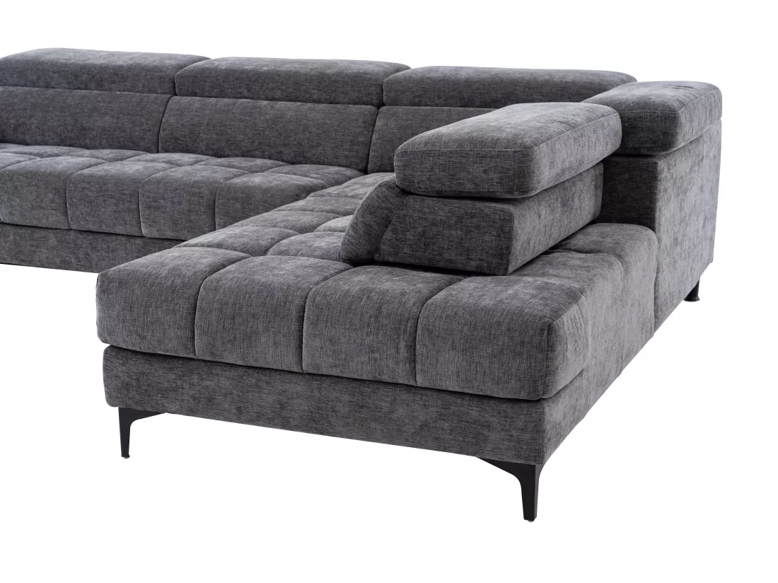 Canapé d'angle droit relax avec assise coulissante électrique en tissu anthracite MONISO