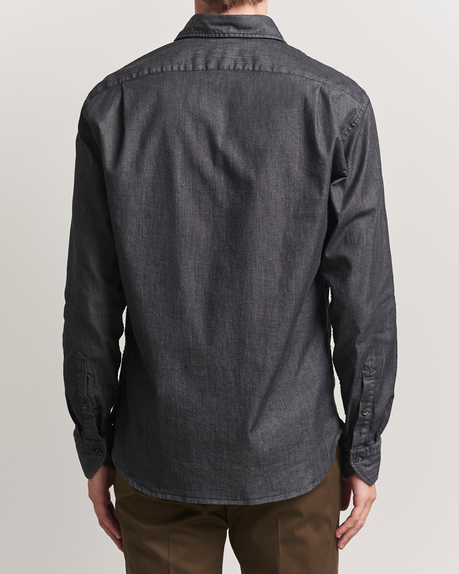 Stenströms Regular Fit Garment Washed Denim Shirt Black