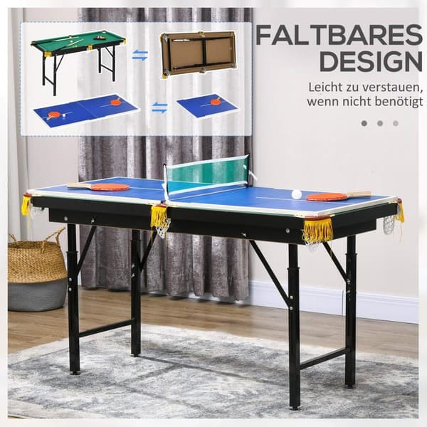 Multigame Spill Bord 2-I-1 Multifunksjonell Bordtennis Biljard Tilbehør Barn Tenåringer Voksne Stål 140X63X60-80Cm Grønn