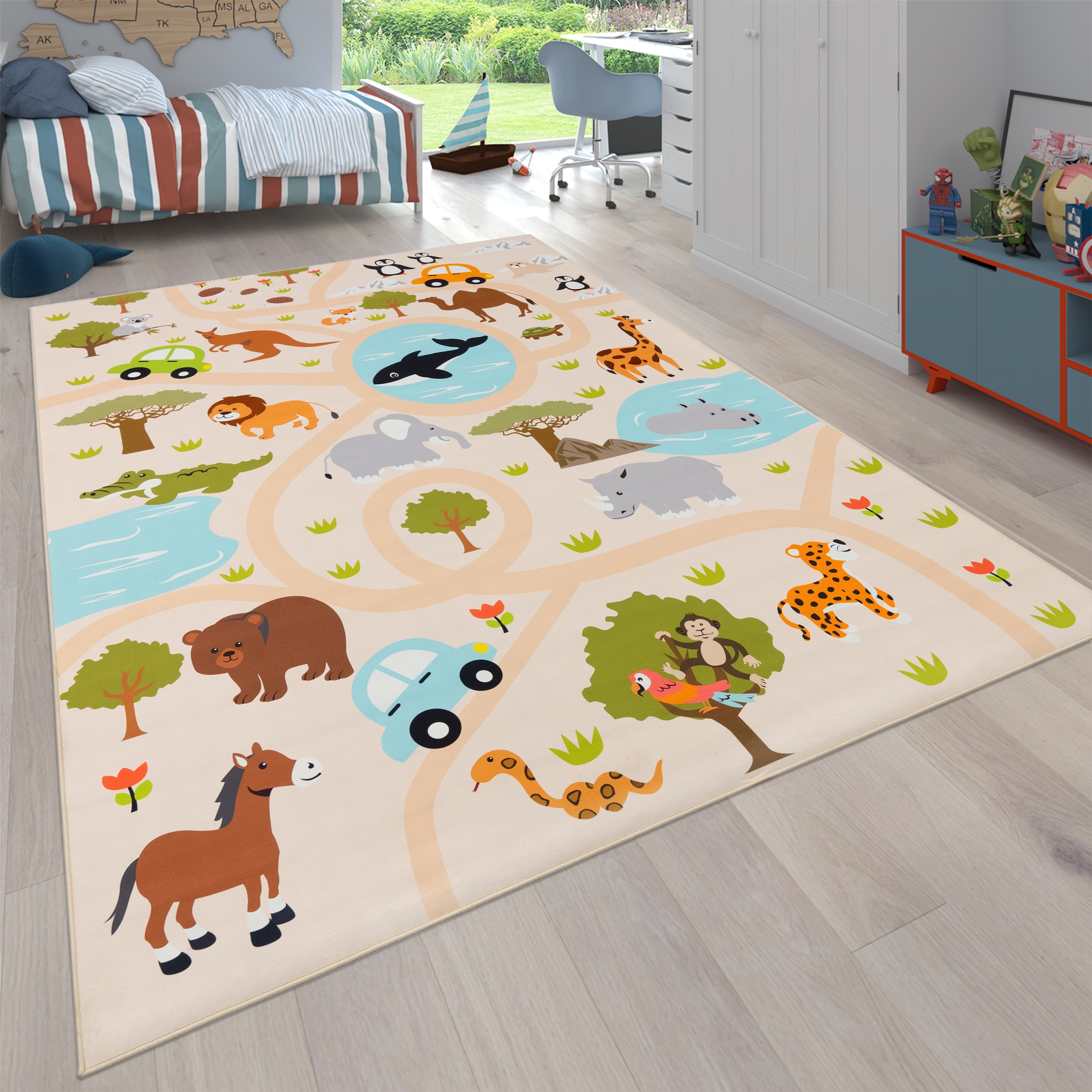 Paco Home Kinderteppich »Bino 580« rechteckig 4 mm Höhe Spielteppich, Motiv Strasse & Autos, Kinderzimmer