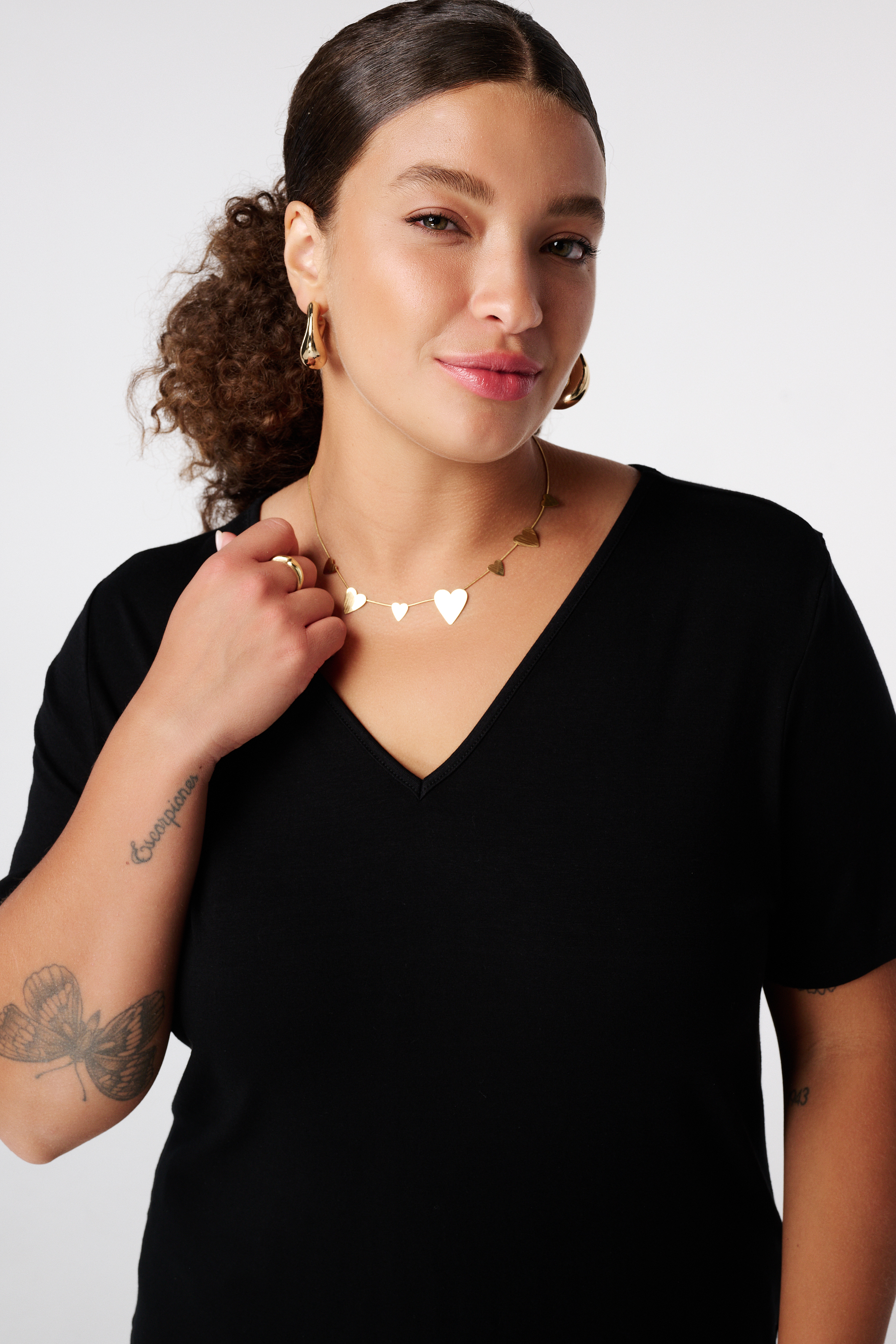 T-shirt met V-hals Zwart