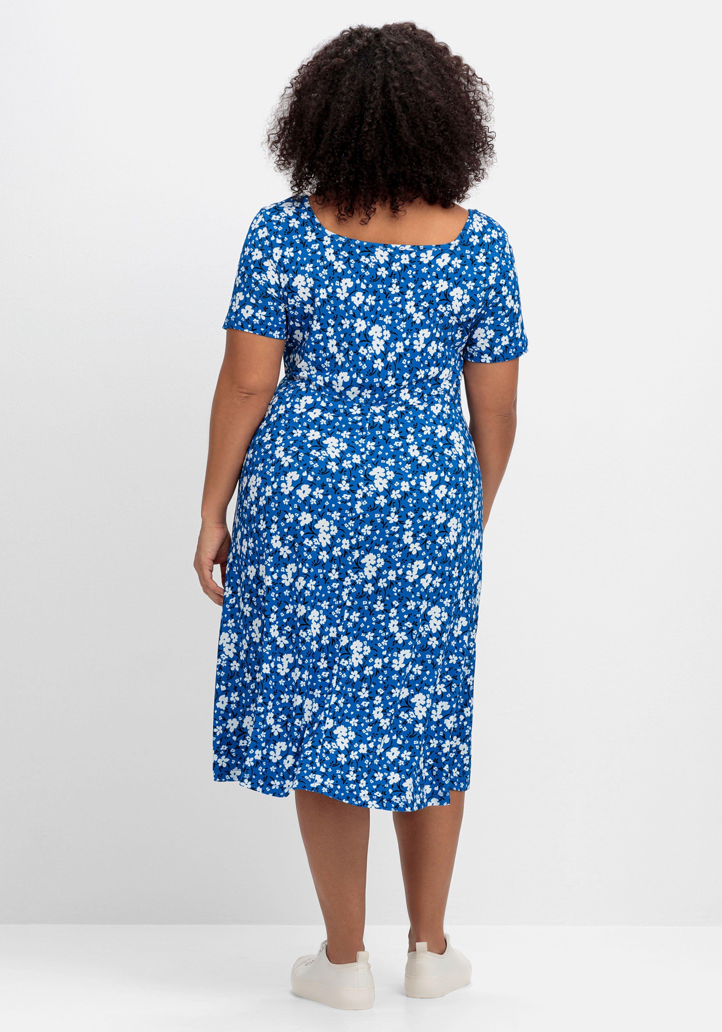 Jerseykleid mit Blumendruck und Herzausschnitt