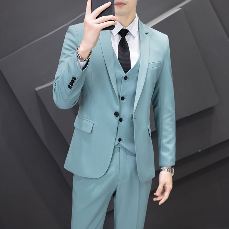 Bay Go Mall - Set: Blazer met reverskraag en enkele rij knopen + V-hals vest + pantalon met middelhoge taille