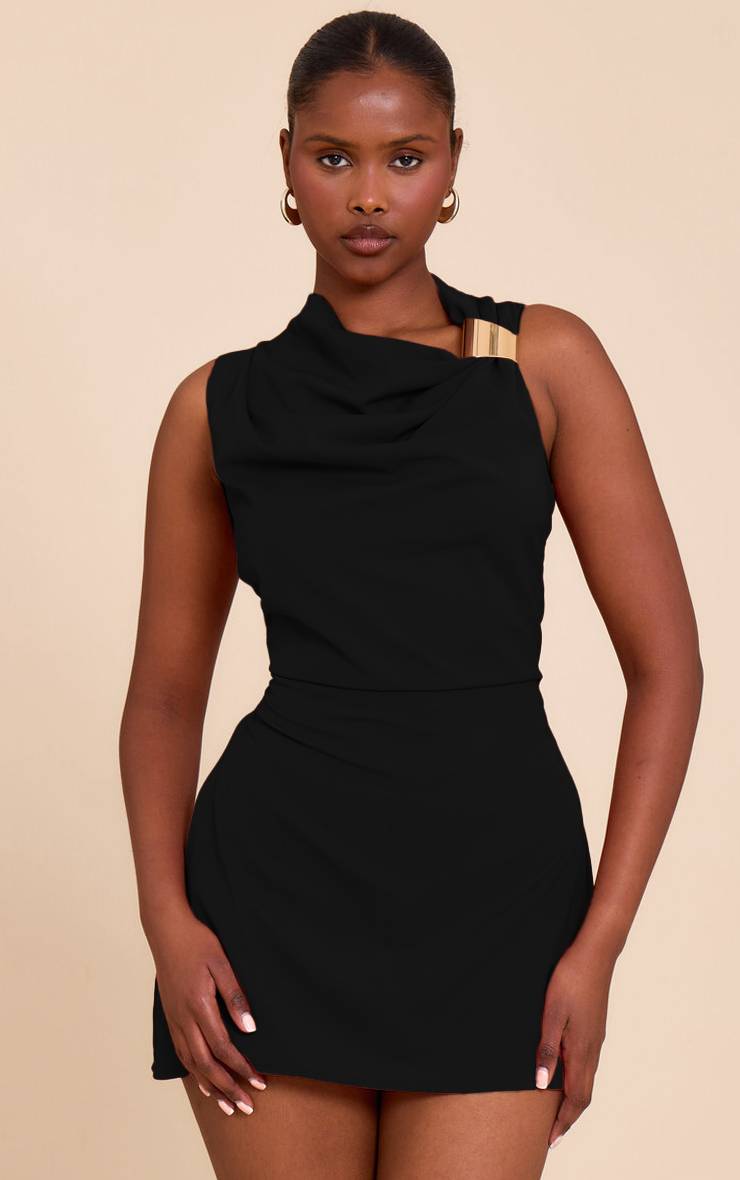 Noir Robe Mini Droite À Liserés Contrastants