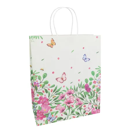 Idena Geschenktasche grün Blumen 18x23x8cm FSC-Mix