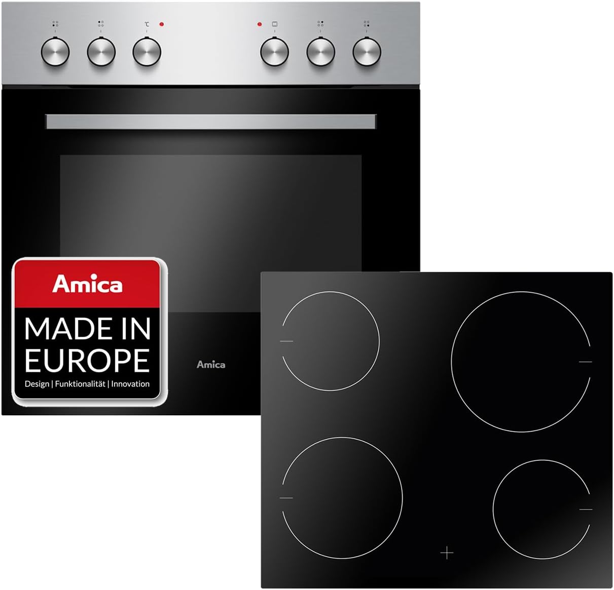 Einbauherd Set | Backofen mit Grill und Umluft | Rahmenloses Glaskeramik Kochfeld mit Zweikreis und Bräterzone | Timer | Steam Clean (EHC 933 041 E)