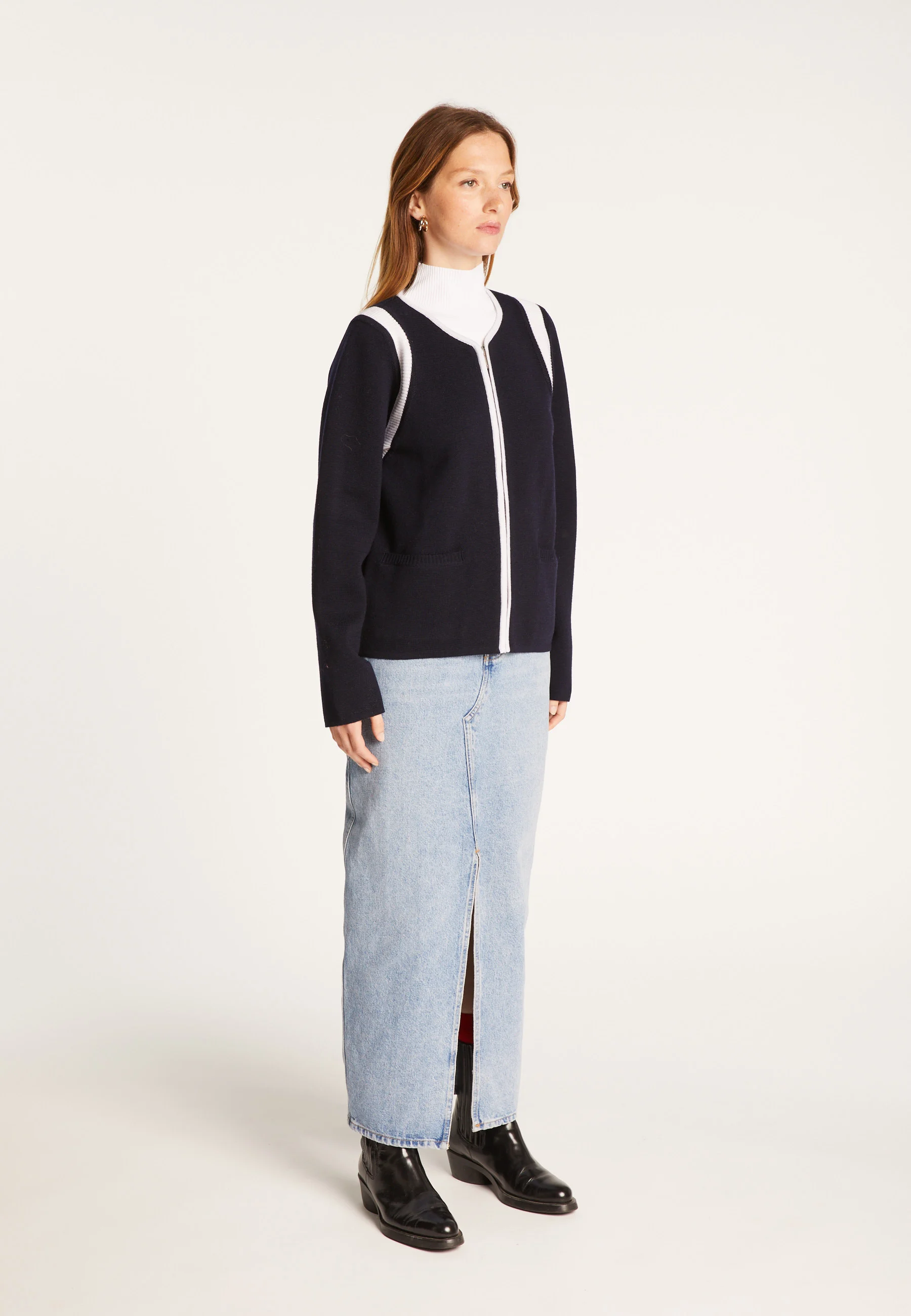 REINEAH24 - Veste zippée en laine mérinos | Bleu