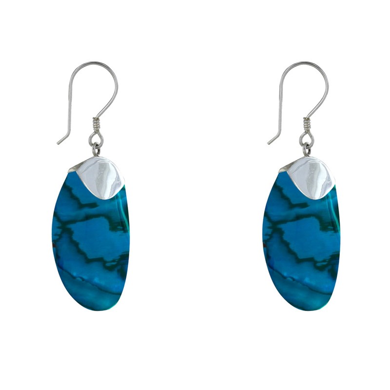 Boucles d'Oreilles Argent Cercle de Nacre Abalone Bleue