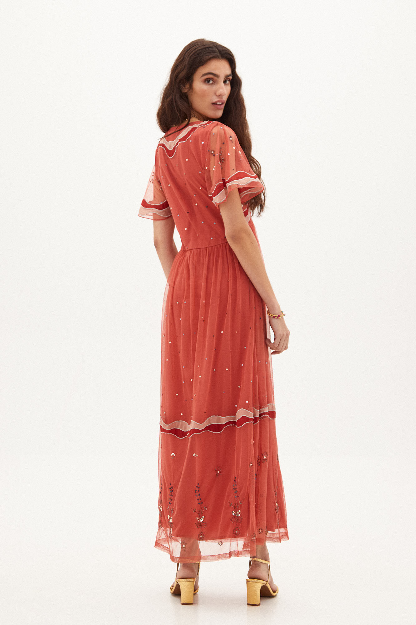 Núria Vestido midi bordado - Rosa