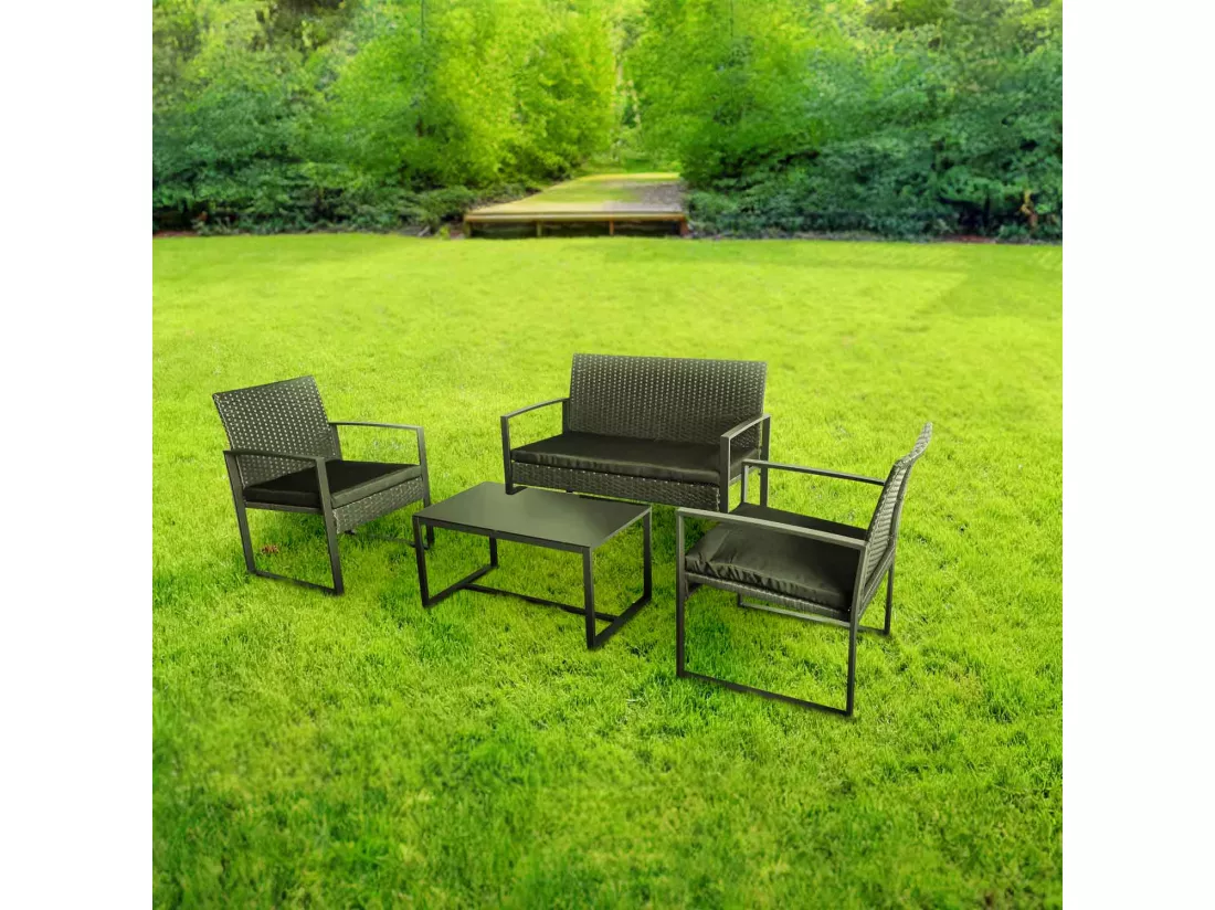 Acqua Chiara - Salon de jardin en métal et polyrattan avec table basse en verre