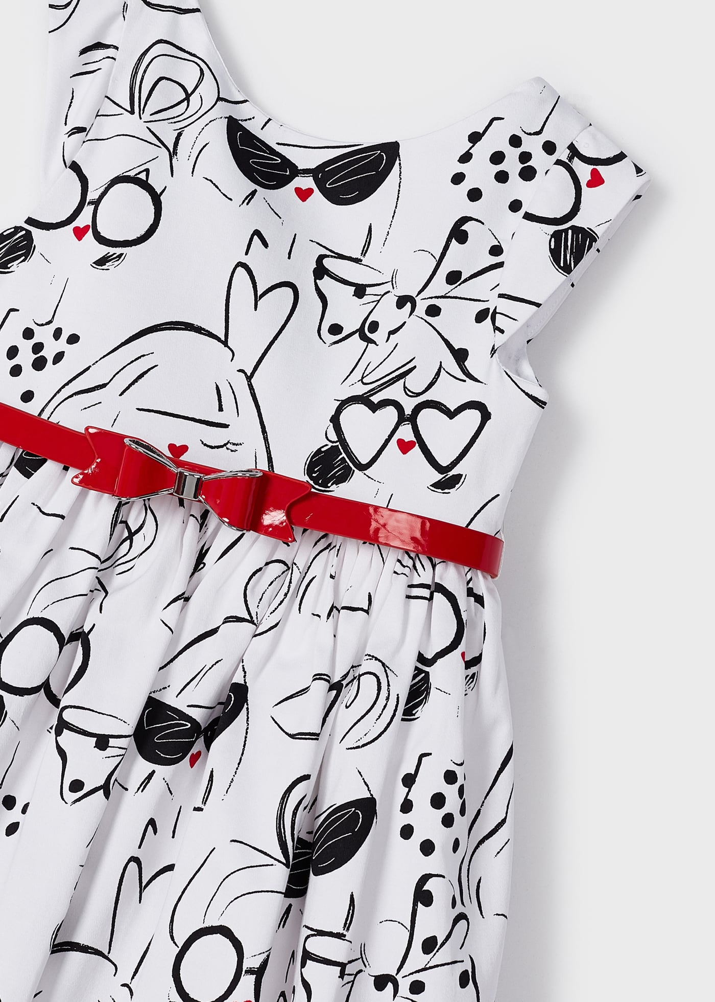 Vestido estampado com cinto de algodão para meninas
