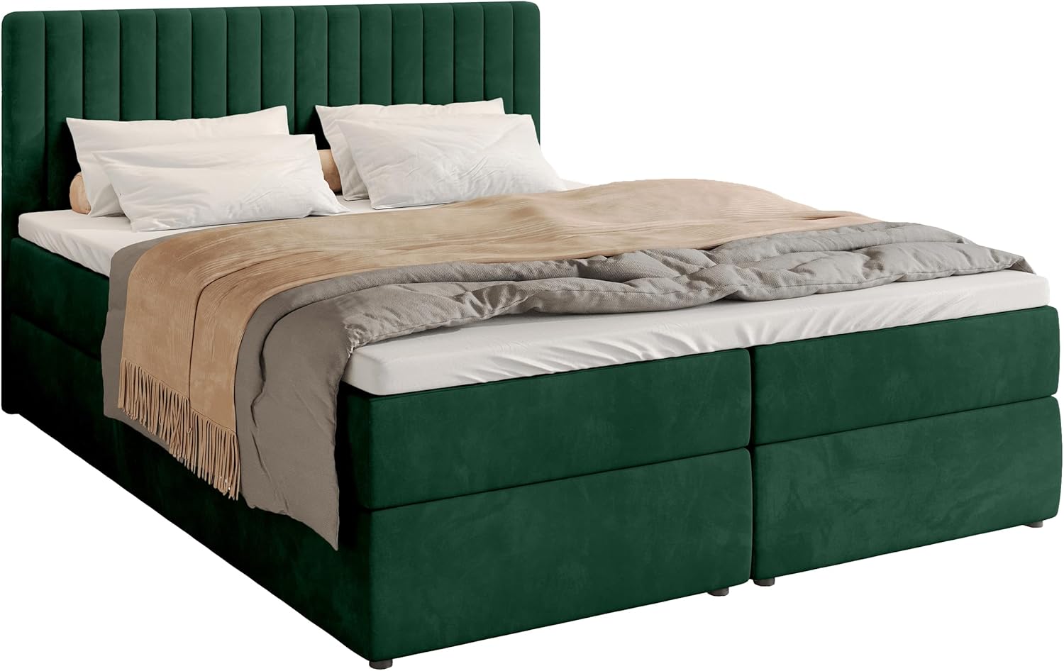 BROMARKT Boxspringbett mit Bettkasten Polsterbett mit Bonell-Matratze und Topper Doppelbett mit Stauraum Bett für Schlafzimmer gepolstertes Kopfteil Dream 160x200 Härtegrad H3 Samtstoff Grün
