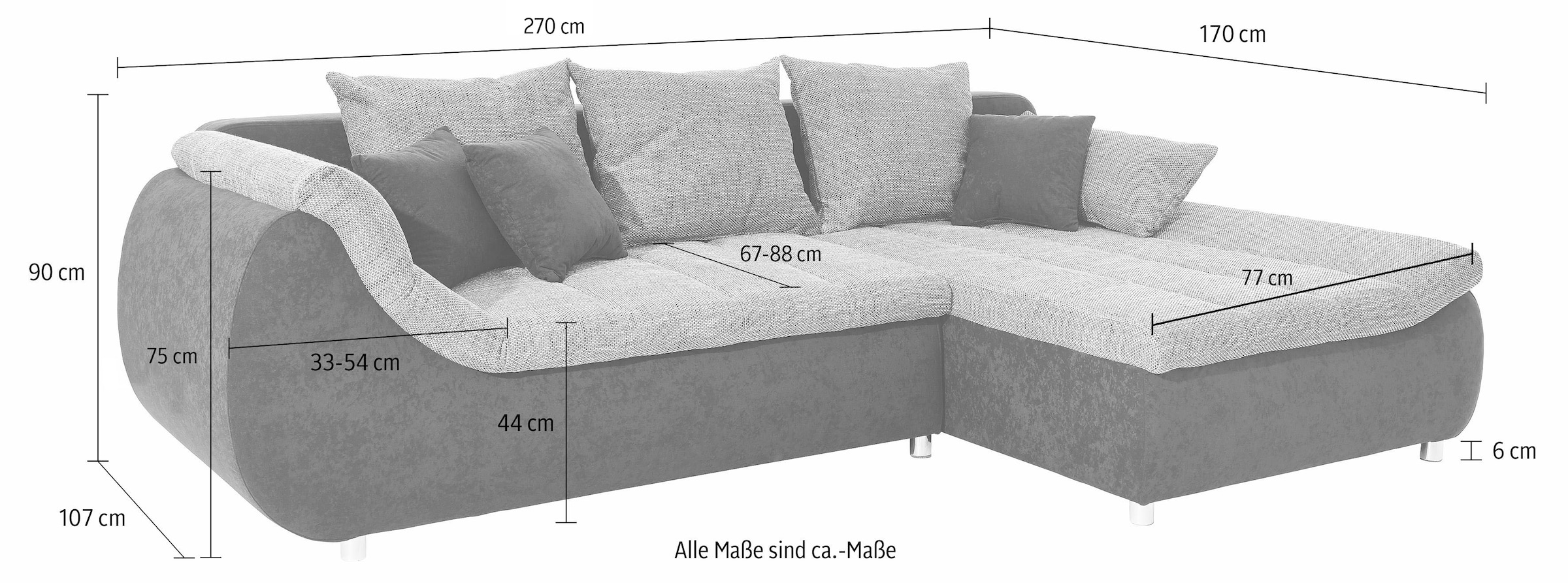 INOSIGN Ecksofa »Imola, bequem, aktuelle Steppung im Sitz, L-Form, Breite 270cm« wahlweise mit Bettfunktion