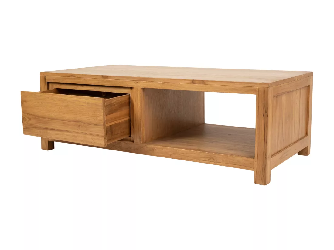 Table basse avec 2 tiroirs et 1 niche en bois de teck - Naturel - ALEMIA
