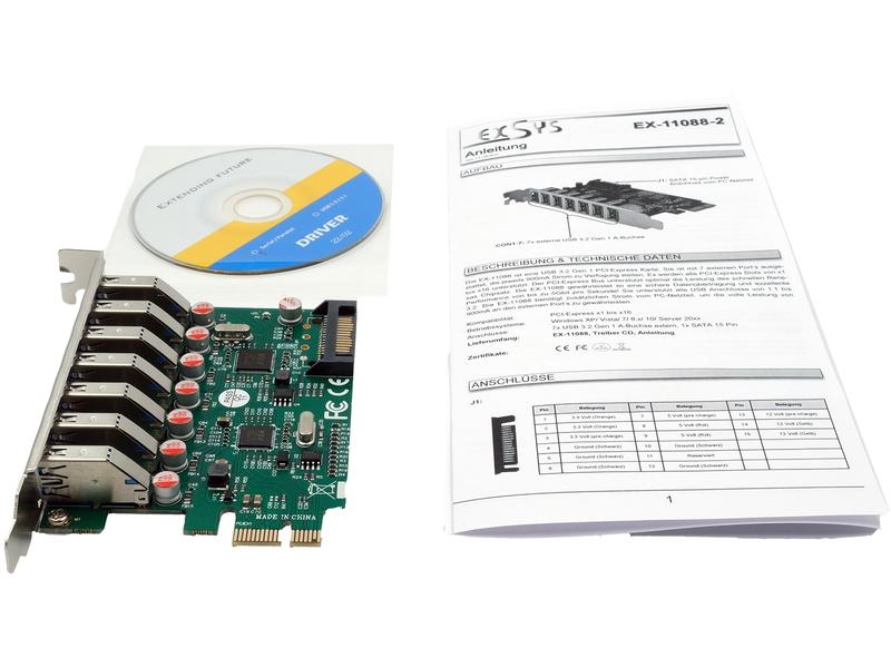 Exsys PCI-Express-Karte EX-11088-2 PCIe-Schnittstellenkarte, 7x USB 3.0