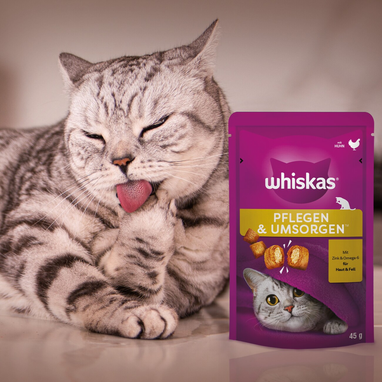 Whiskas Snack Groom & Care mit Huhn 8x45 g