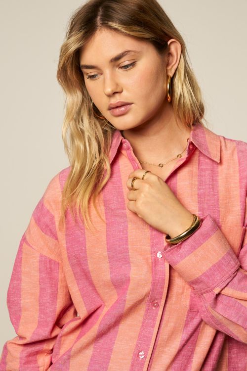 Roze oversized gestreepte blouse