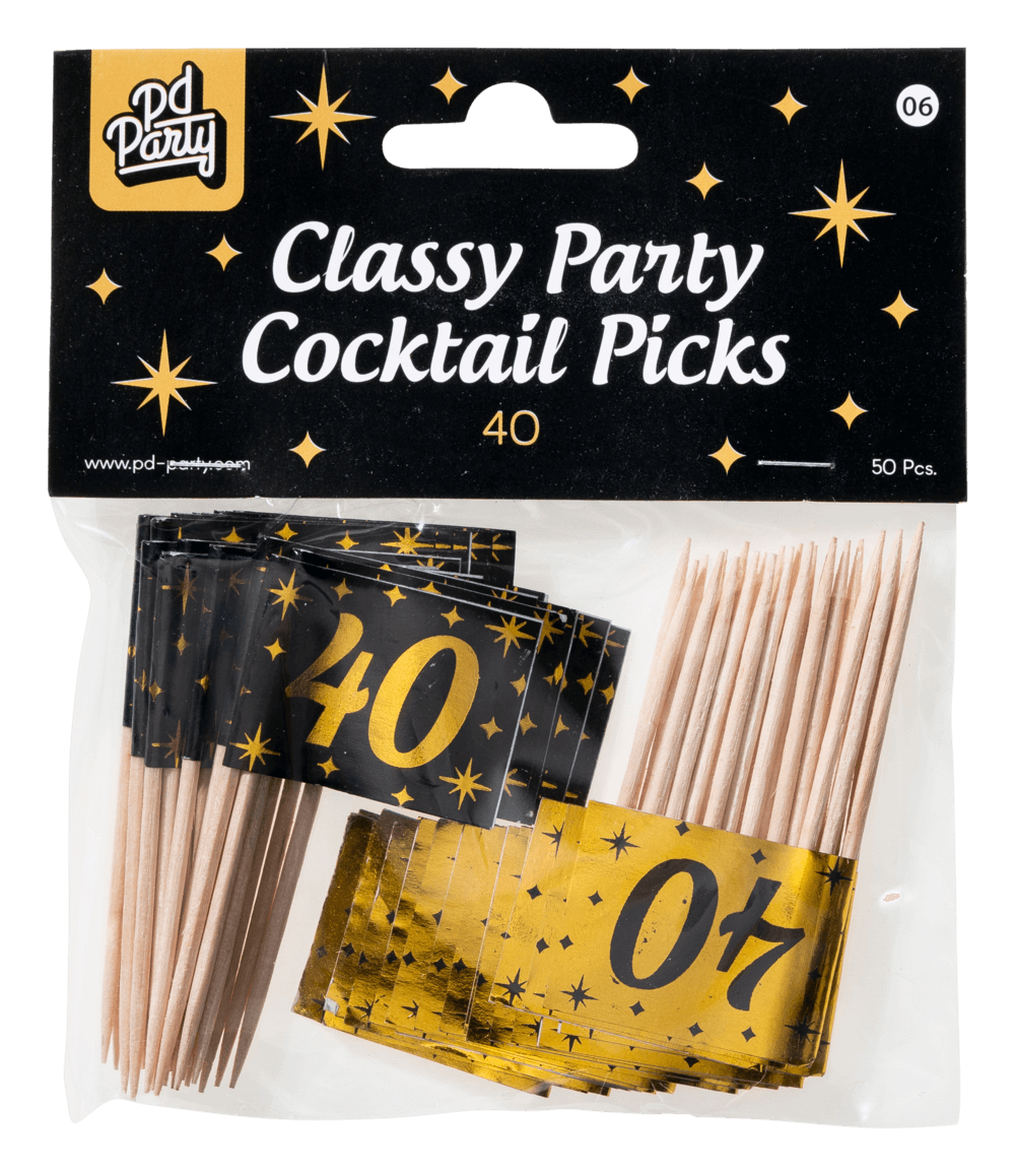 Cocktailprikkers 40 Jaar 6,5cm 50st