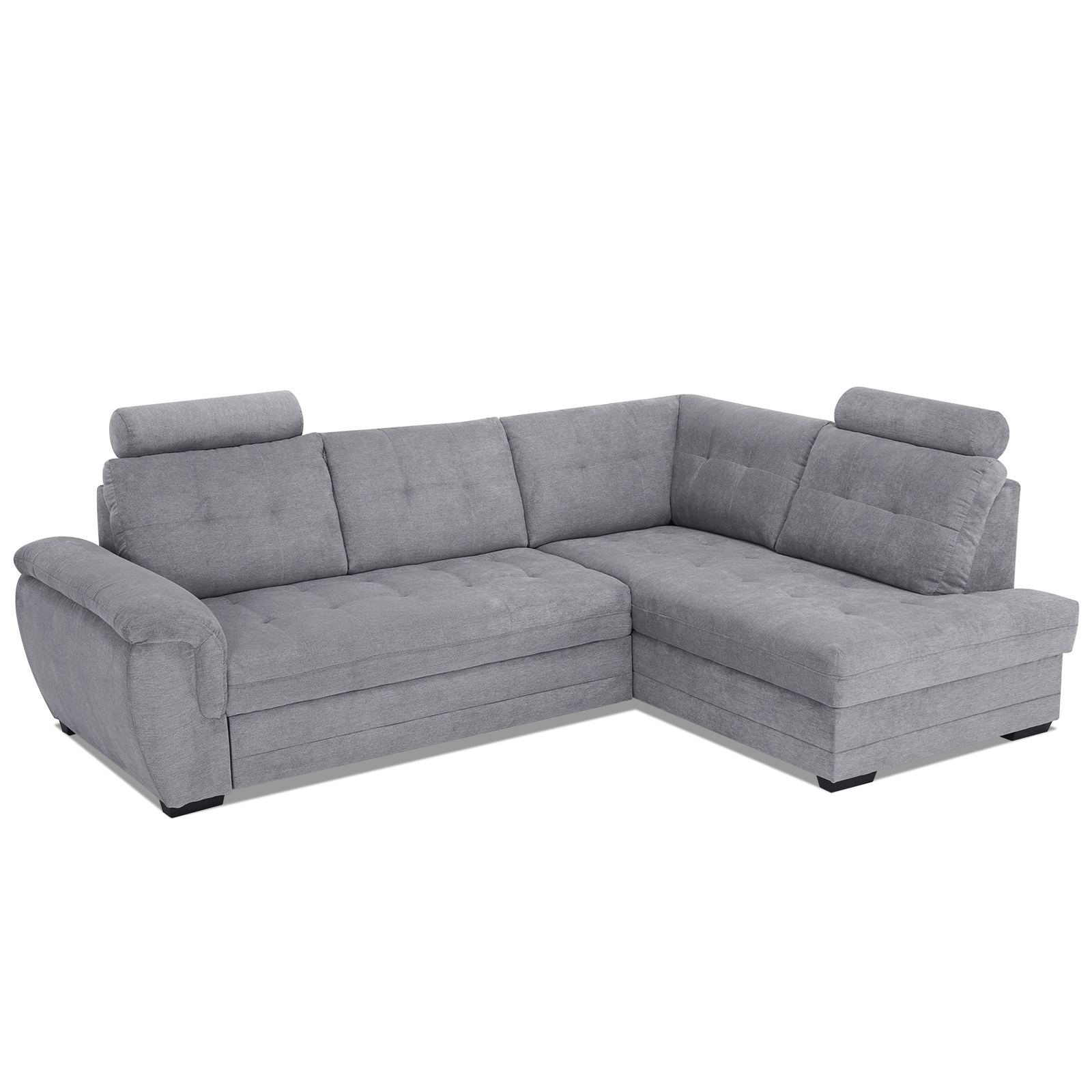 Ecksofa - grey - Velours - Liegefunktion - Staukasten rechts
