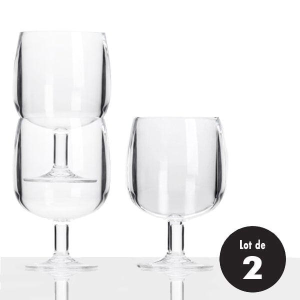 Lot de 2 verres à vin empilables acryliques 23cl