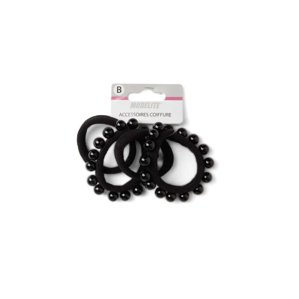 Lot de 4 élastiques à cheveux avec perles polyester noir