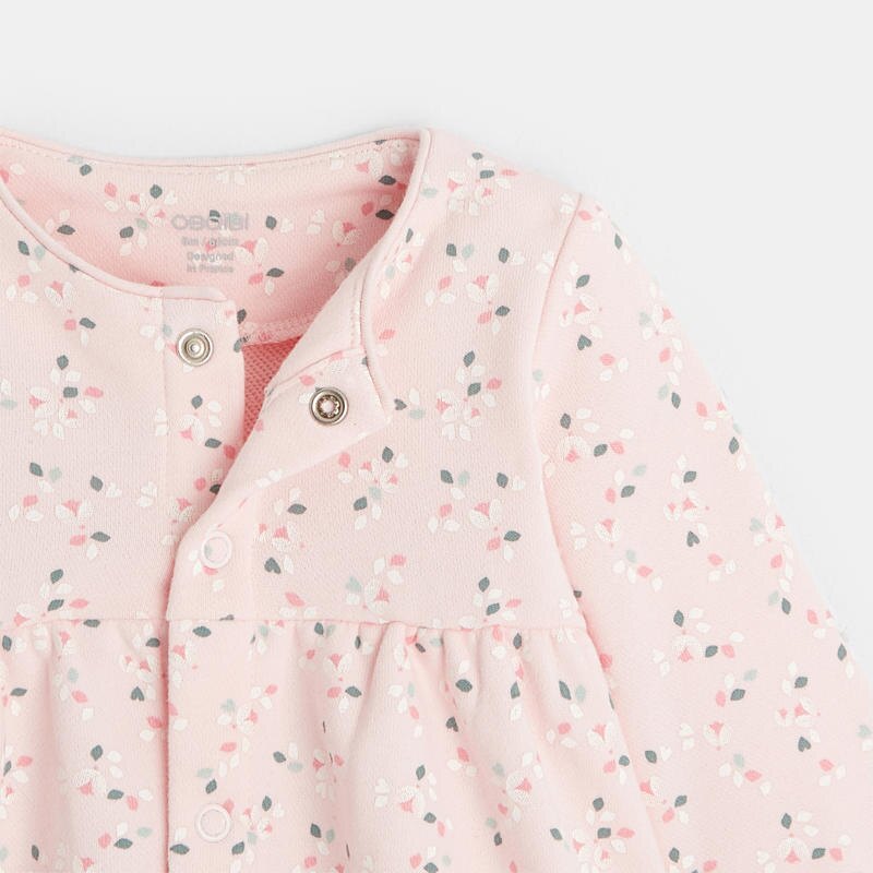 Robe molleton fleurie et legging rose naissance Rose