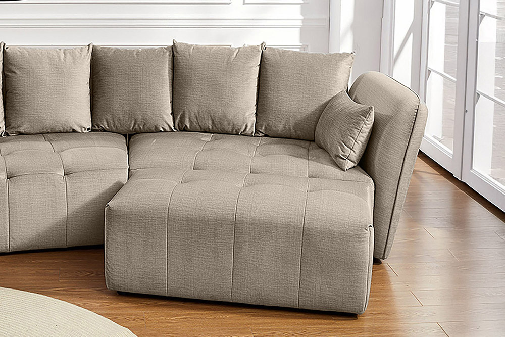 Moderner Hocker ROYAL 120cm greige Velours-Strickstoff Federkern Sitzhocker