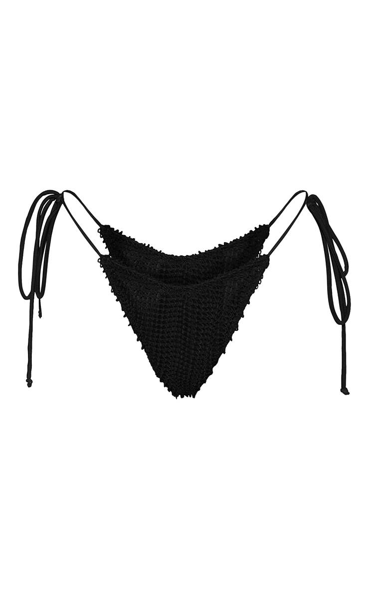 Noir Bas De Bikini Texturé À Nouer Sur Les Côtés