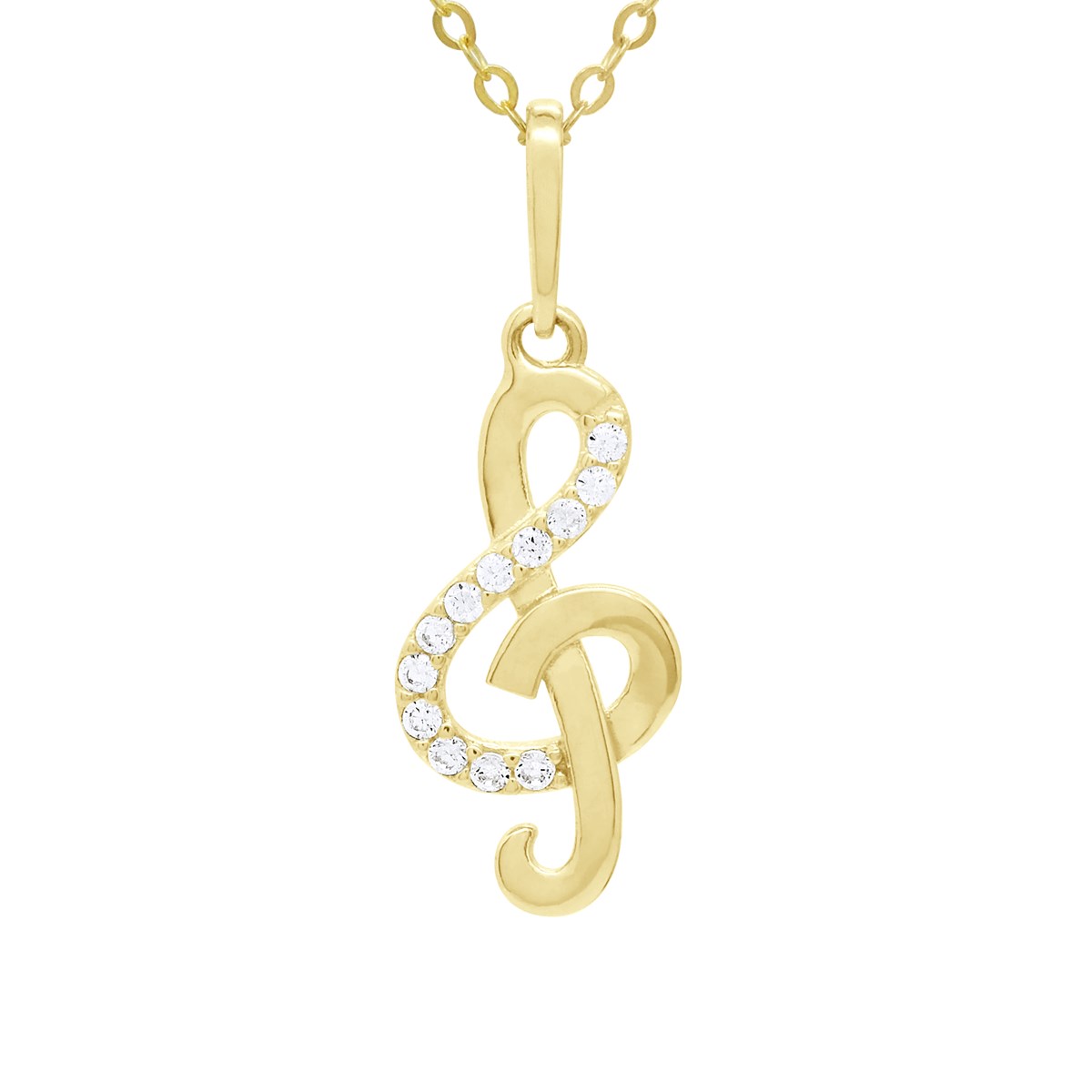Collier - Ornées d'un Pendentif Clé De Sol serti d' Oxydes de Zirconium - Or Jaune