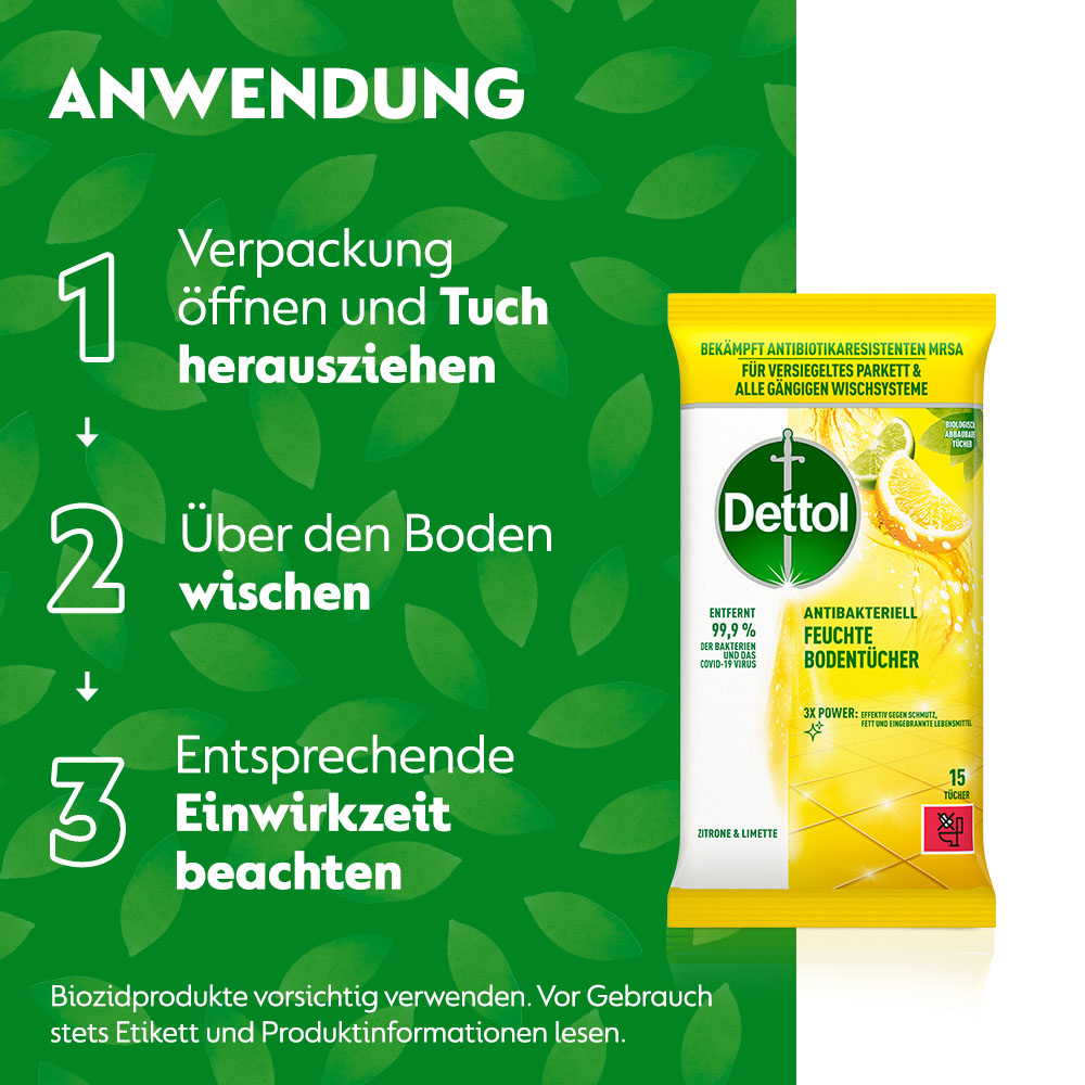 (1 Pack à 15 Stk.) Feuchte Boden Tücher Einweg Feuchttücher (3193947) - Zitrone & Limette