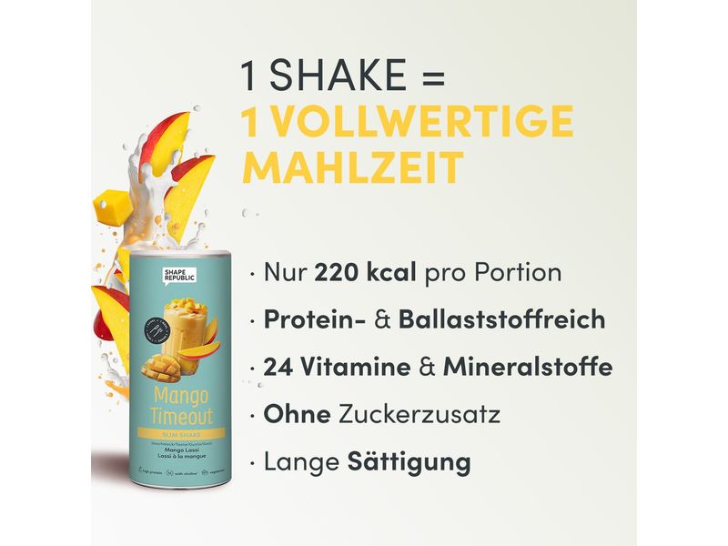 Shape Republic Slim Shake Mango Lassi 420 g Mahlzeitenersatz mit Süssungsmitteln Mango Lassi