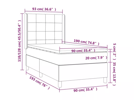Sommier tapissier avec matelas et LED Bleu 90x190 cm Tissu