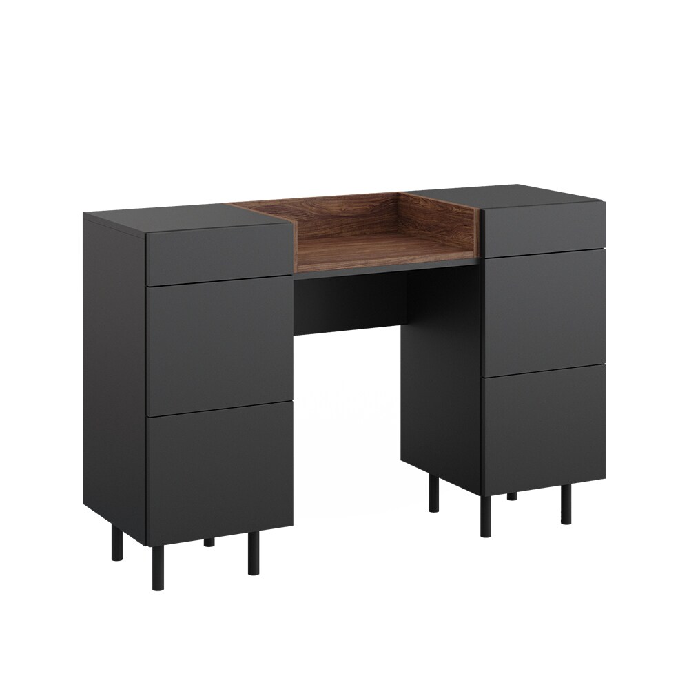 Vicco Schminktisch Anika, 120 x 80 cm, Anthrazit Walnussbraun mit 6 Schubfächer