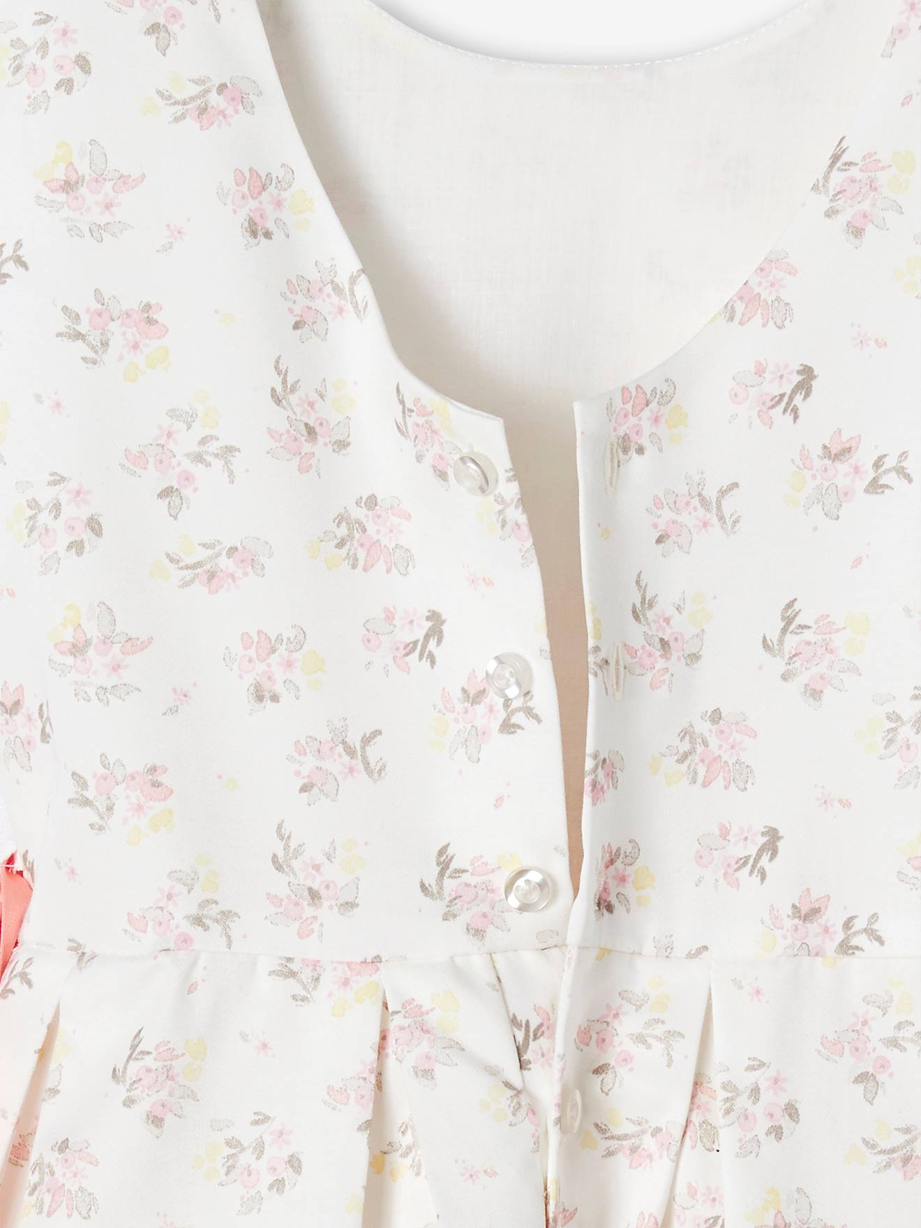 Vestido de cerimônia com flores em aquarela na barra, para menina, branco-creme