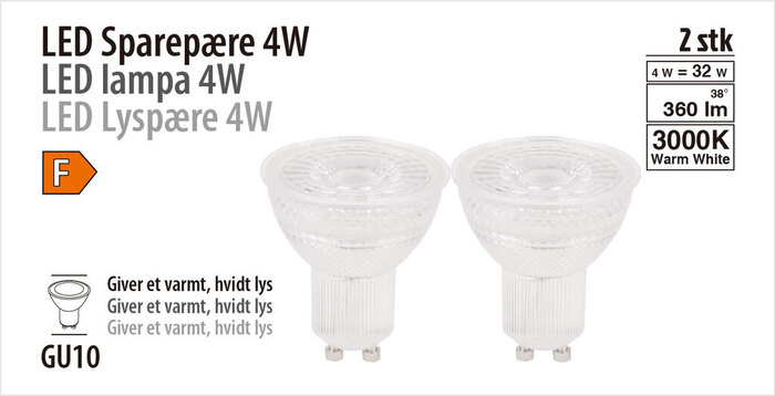 LED-Spotpære 4 W GU10 - 2-pk.