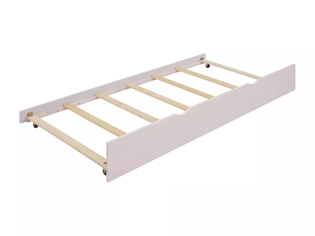 Lit gigogne 90x200cm+90x180cm, avec petit bureau, trois étagères sur le côté du lit, rose